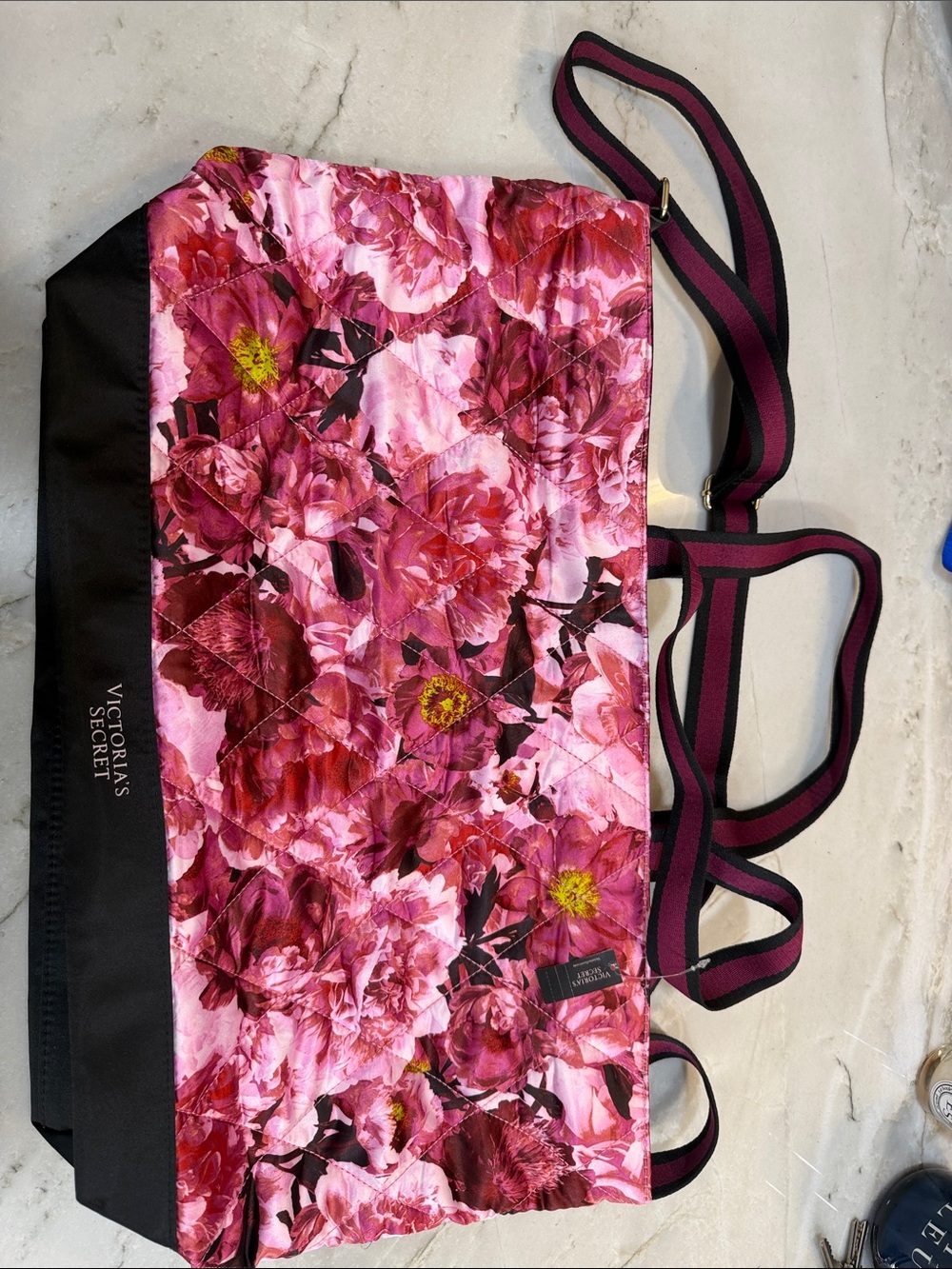 Victoria's Secret Pink and Burgundy Floral Quilted Tote